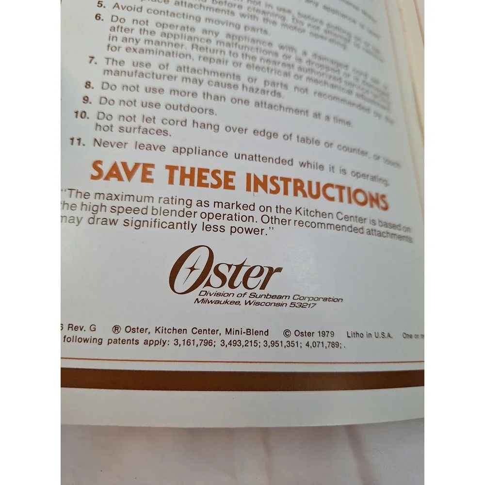 Vintage 1979 Oster Kitchen Center Cookbook Instruction Manual Food Prep 208626
